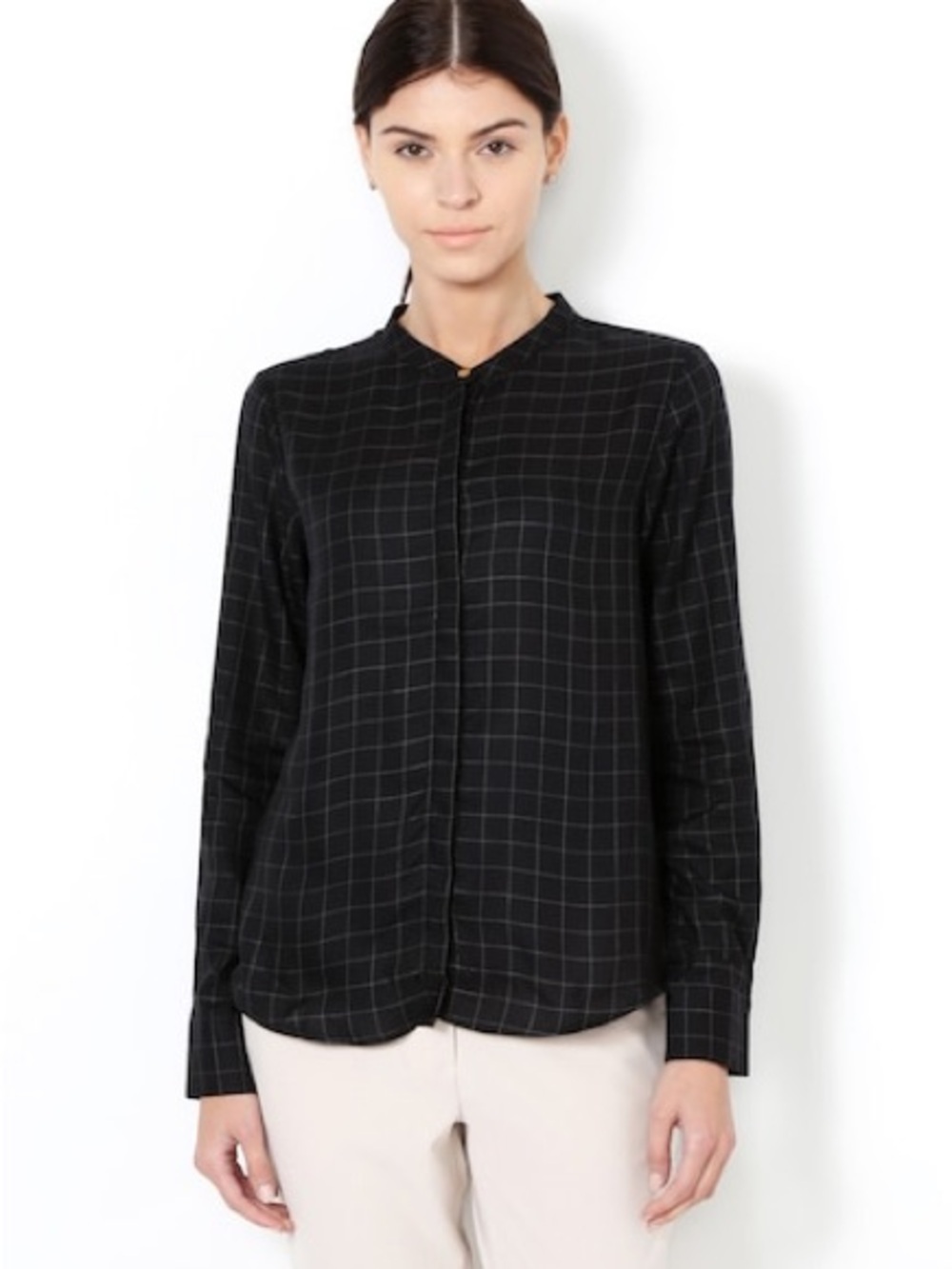 Eileen Fisher Black Windowpane Button-Down Shirt 992